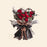 Flower bouquet with Premium Kenya Red Roses, Wax Flower, Eucalyptus, wrapped in black wrapping paper and mesh