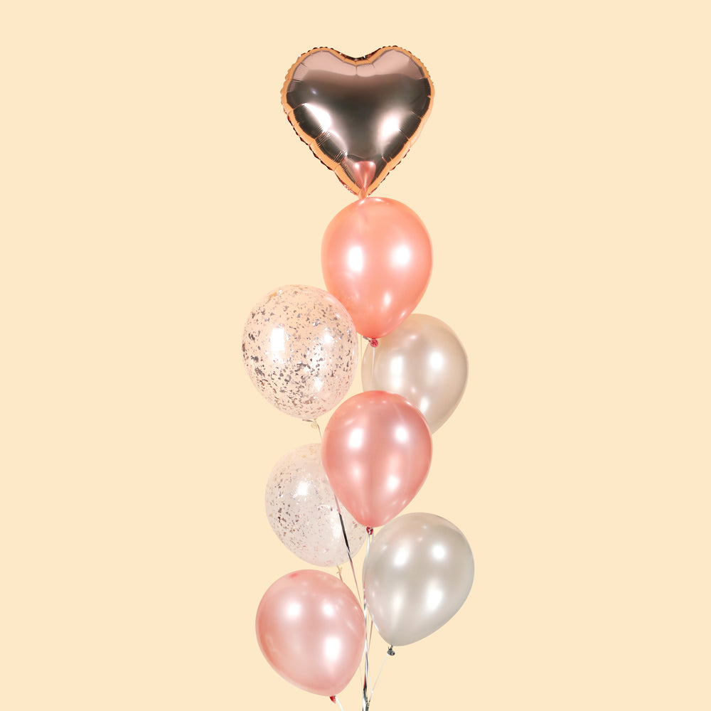 Metallic & Confetti Helium Balloons + Foil Heart Balloon 8 pieces