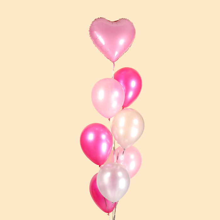 Metallic & Confetti Helium Balloons + Foil Heart Balloon 8 pieces