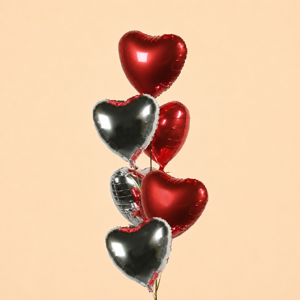 6 Keping Belon Jantung Kerajang Merah &amp; Perak