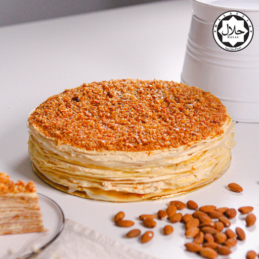 Almond Salted Caramel Mille Crepe Cake