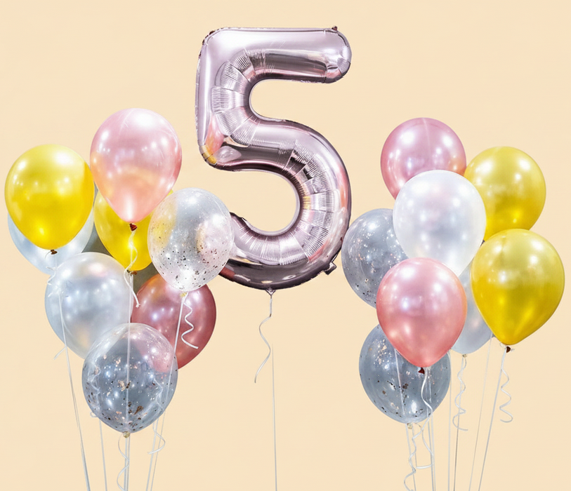Belon helium logam &amp; confetti + balon jantung foil 8 keping