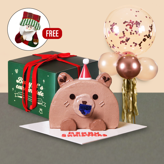 Christmas Teddy Whistle Cake 6 Inch Bundle