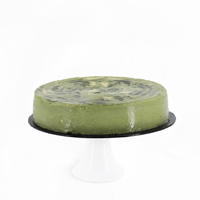 Marbled matcha cheesecake with a buttery crunchy base