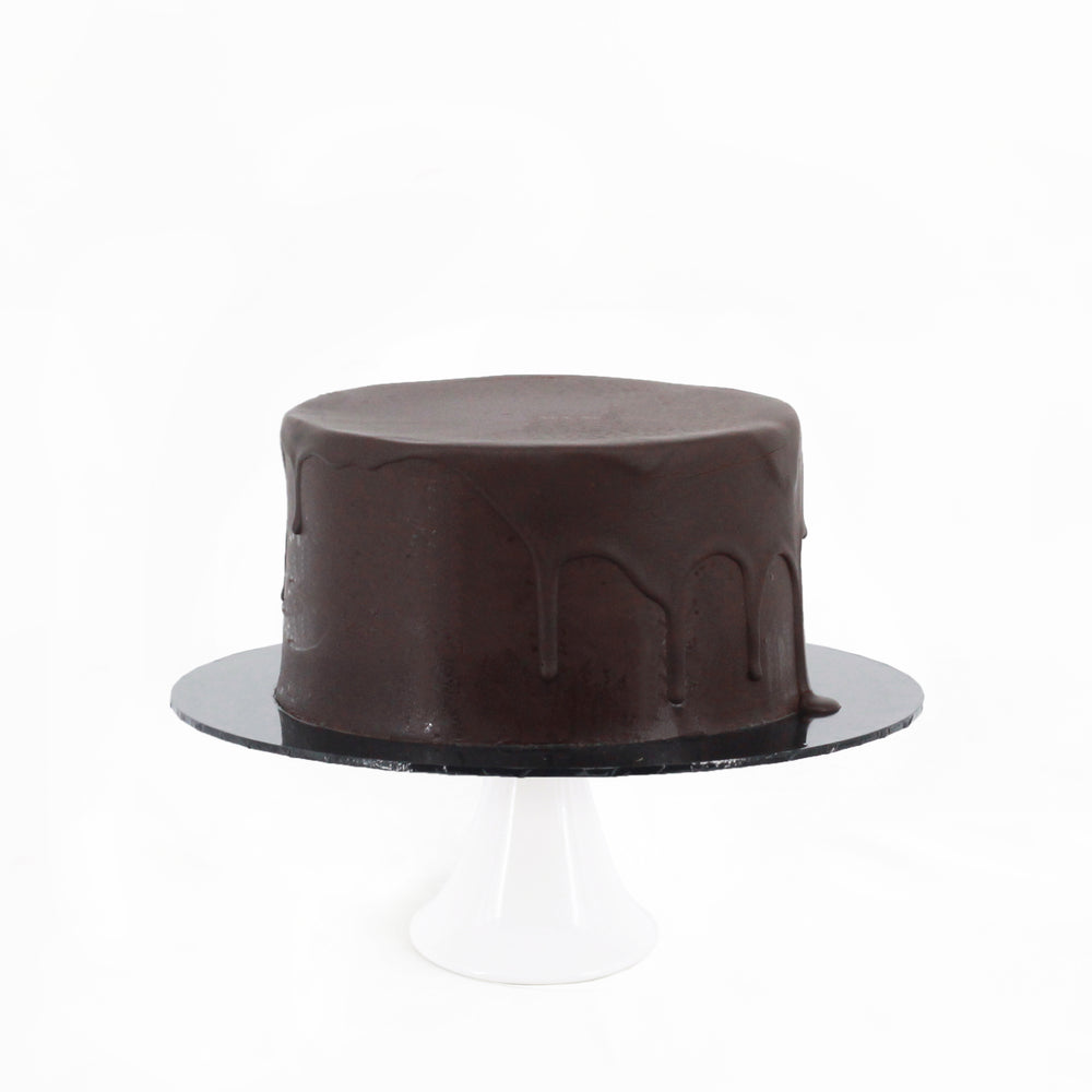 Belgian dark chocolate cake, frosted with dark chocolate ganache
