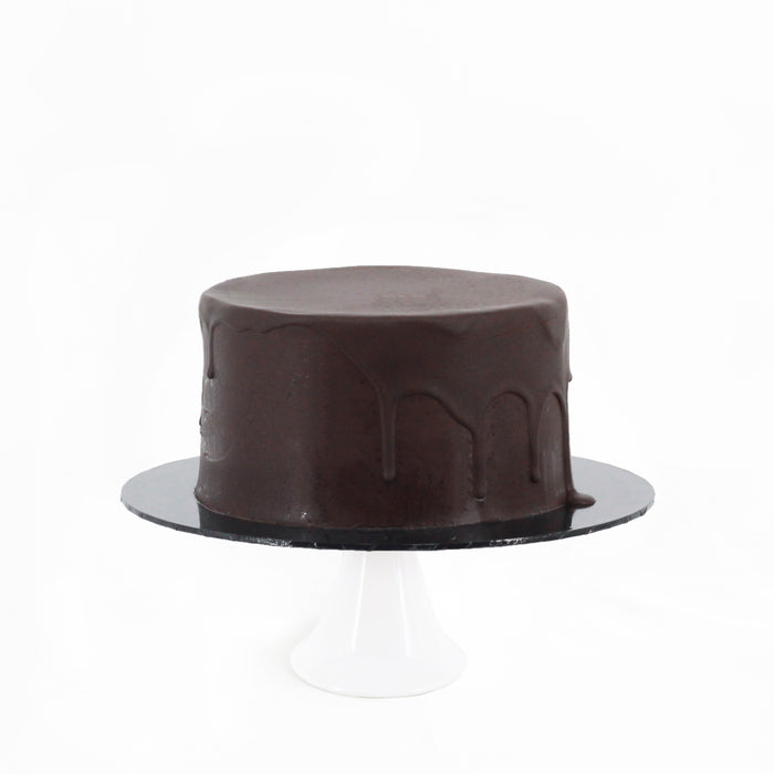 Belgian dark chocolate cake, frosted with dark chocolate ganache