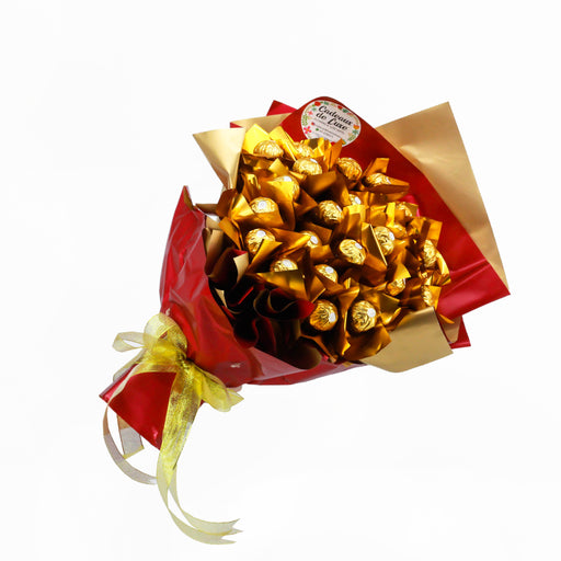 Ferrero Rocher bouquet with gold and red wrapping paper