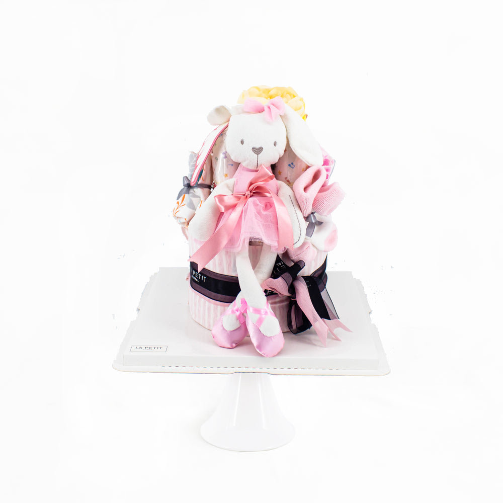 Pink bunny two tiered diapercake