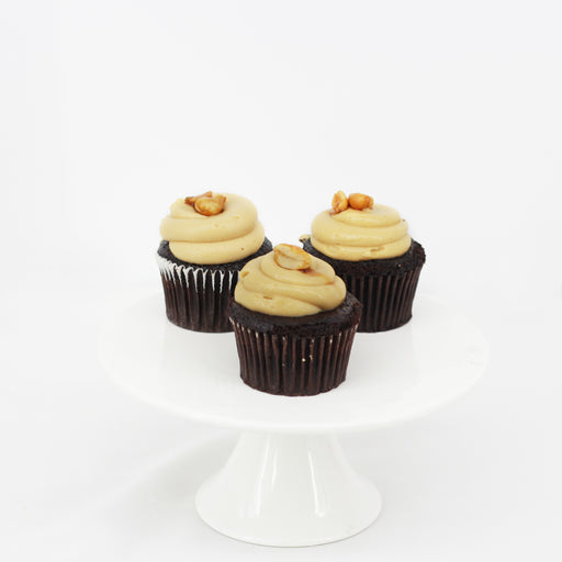 Chocolate cupcake with peanut butter frosting and peanut brittle