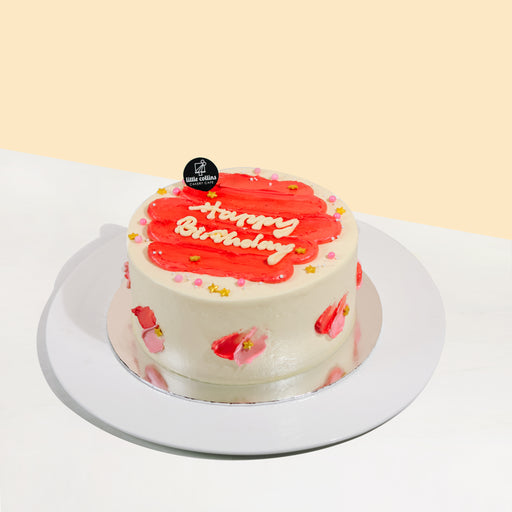 Korean inspired cake, decorated with pink and red buttercream