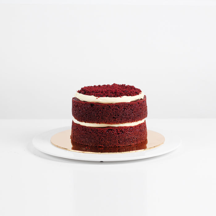 Cocoa buttermilk red velvet cake, sandwiched with cream cheese