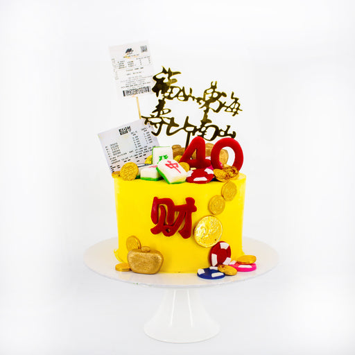 Prosperity cake with 'Toto'/ '4D' design elements, and mahjong tiles