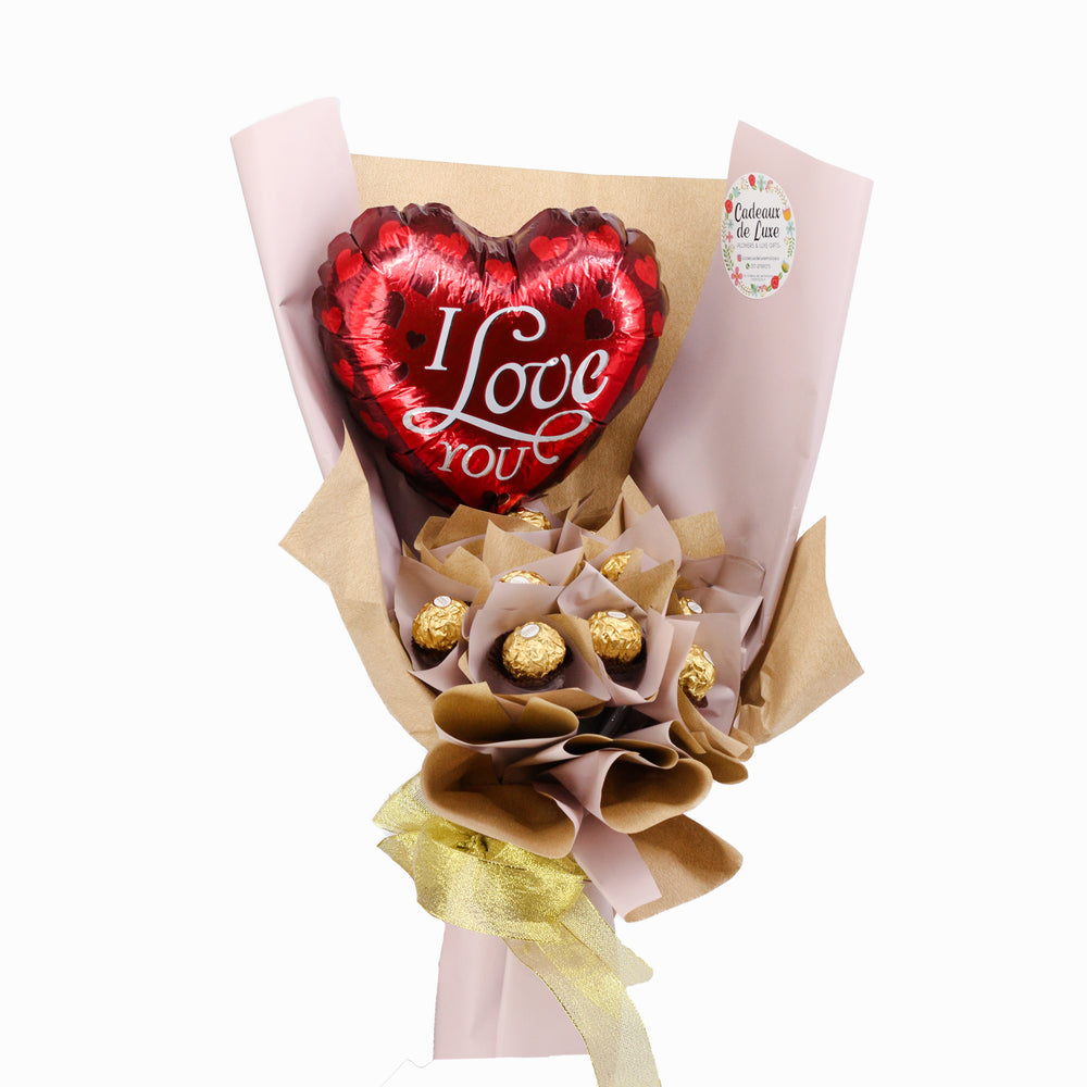 Ferrero rocher bouquet with an I Love You foil balloon
