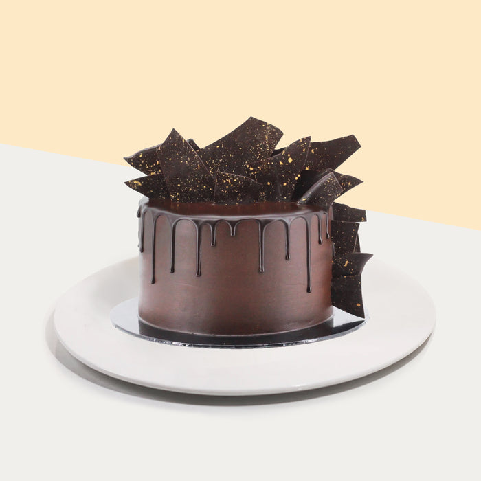 Chocolate sponge cake with Nutella buttercream, topped with chocolate shards