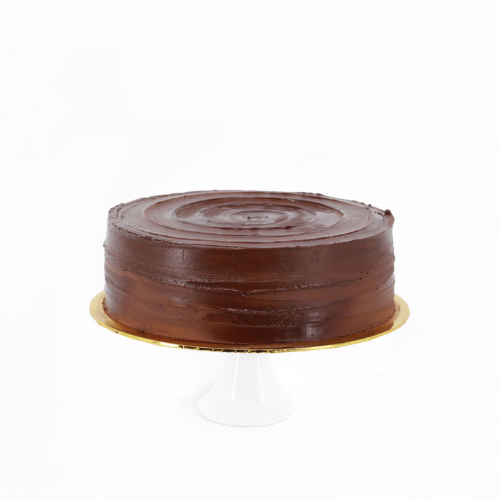 Dark chocolate cake, layered with dark chocolate ganache