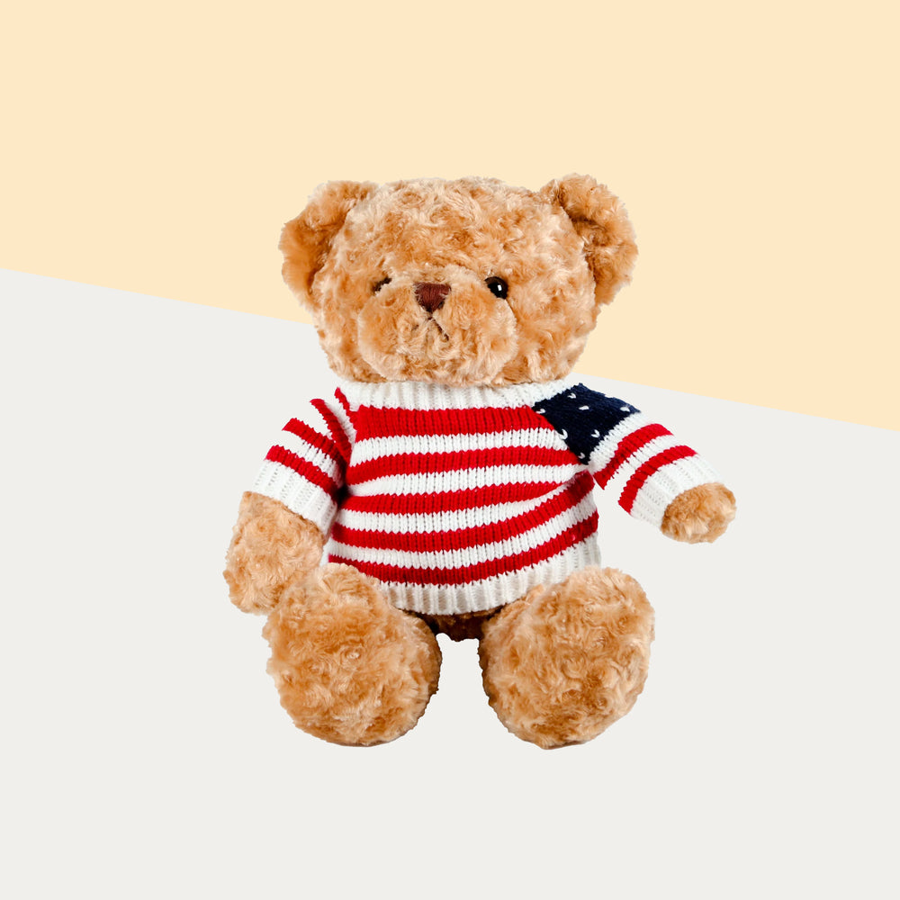 17inch teddy bear plushie, with a red, blue and white sweater