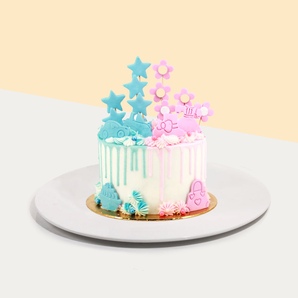 Gender reveal cake with either pink or blue filling to match the occasion