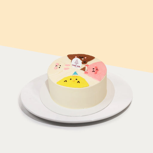 Koreans inspired cute animals cake, with a chick, bunny, pig and bear