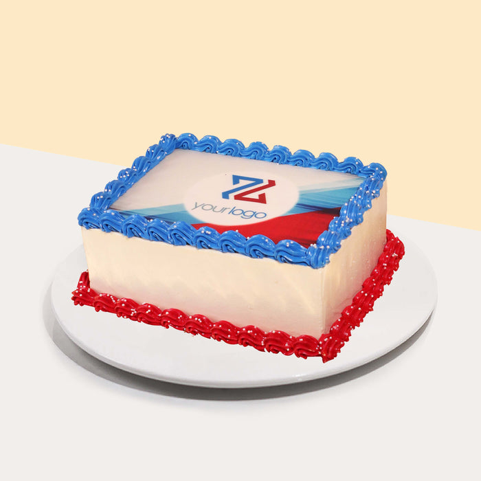 Large rectangular edible image printed cake with customizable corporate logo