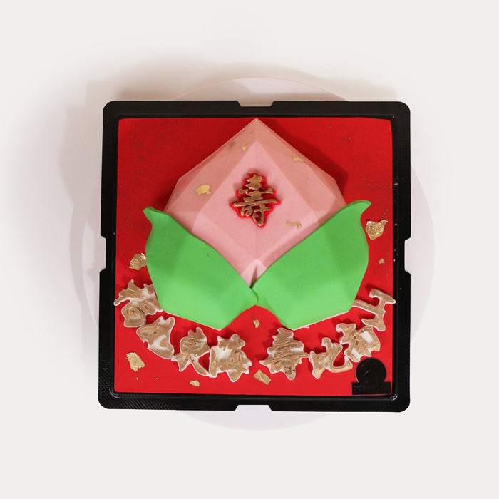 Geometric longevity peach knock-knock cake, filled with candy