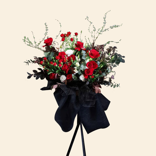 Flower stand with Red Roses with Cream White Eustomas