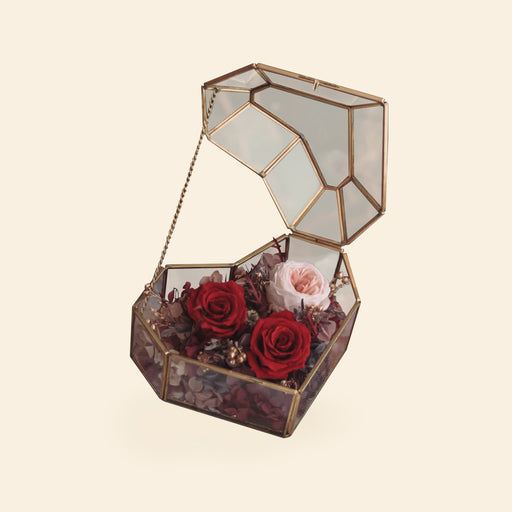 See through heart shaped box with preserved roses