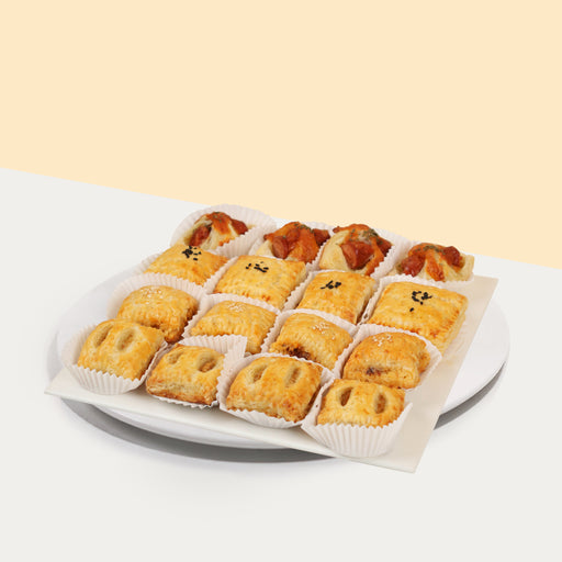 Sixteen pieces of assorted savory puffs