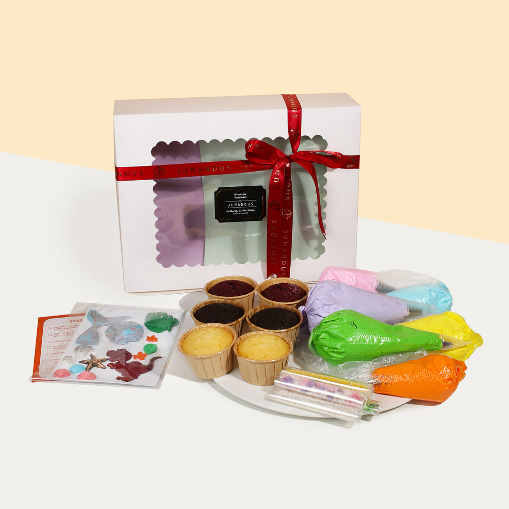 DIY Cupcake kit with fondant mermaid and dinosaur decoration pieces