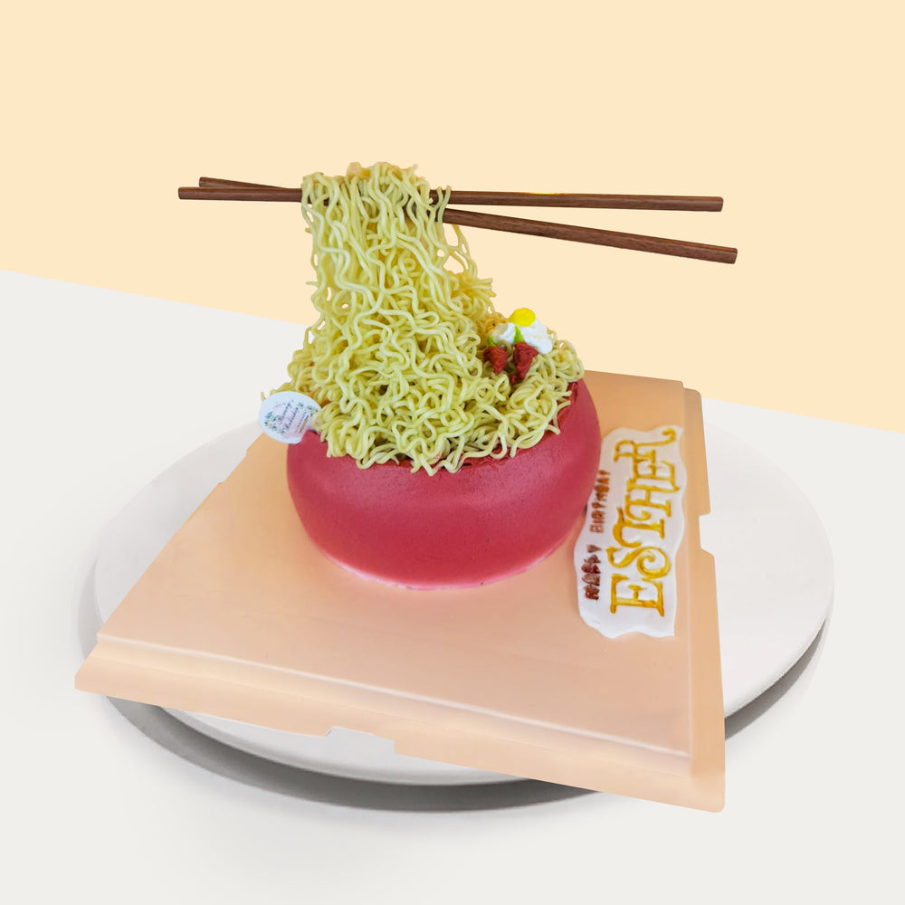 Cake with real instant anti-gravity noodles on top