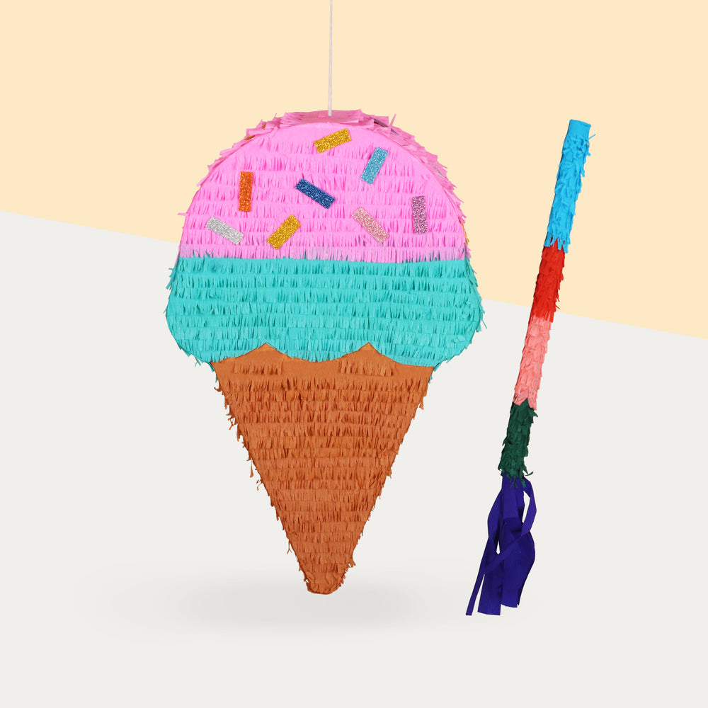 Pinata shaped in an ice cream cone, filled with candies and sweets