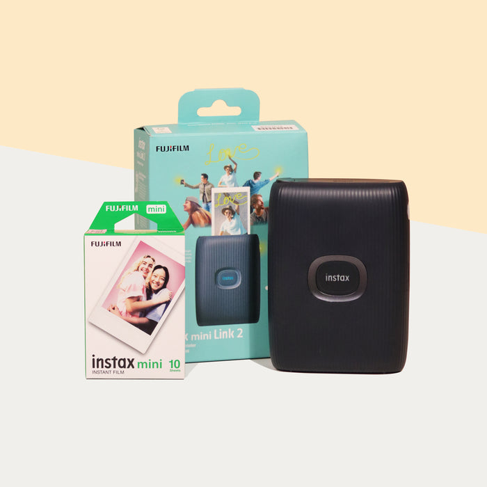Instax mini Link 2 (Space blue) with a box of film