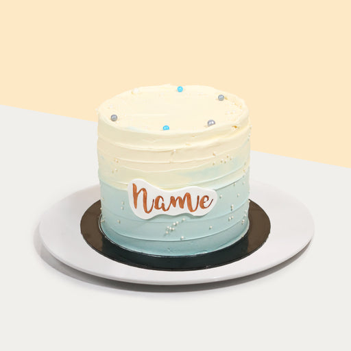 Butter cake with blue ombre buttercream, with customizable name