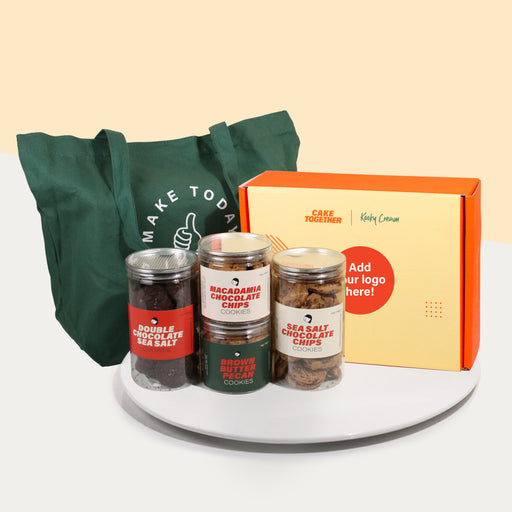 Cookie gift set with 4 cans of cookies, with a tote bag