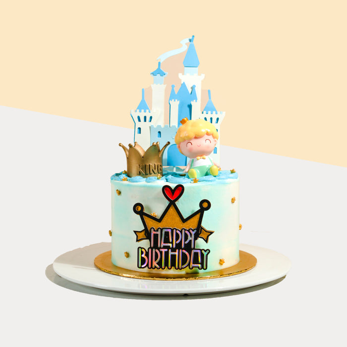 Ombre buttercream cake with Prince figurine, and 2d printed castle
