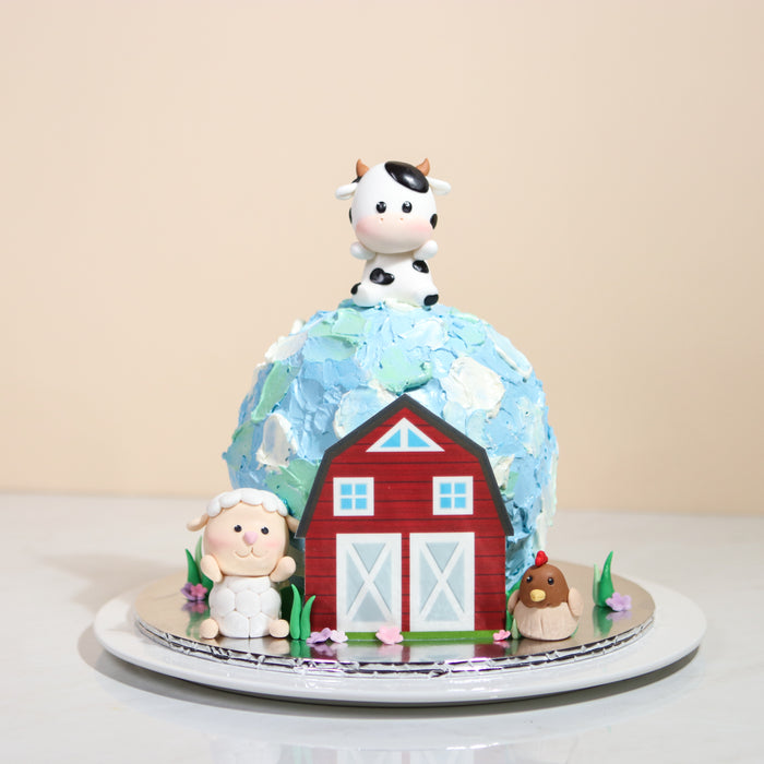 Happy Farm House with Moo, Sheep & Hen Sphere Cake 6 inch