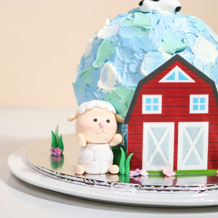 Happy Farm House with Moo, Sheep & Hen Sphere Cake 6 inch
