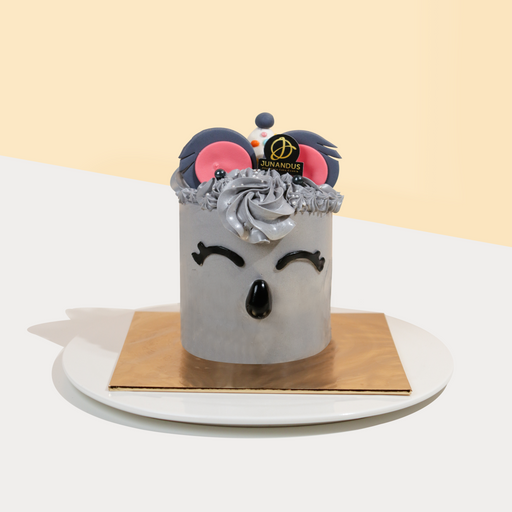 Grey buttercream cake shaped to look like a Koala bear