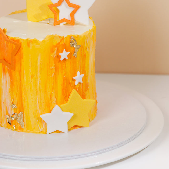 Mustard Yellow Geometry Stars Cake - Cake Together - Online Birthday Cake Delivery