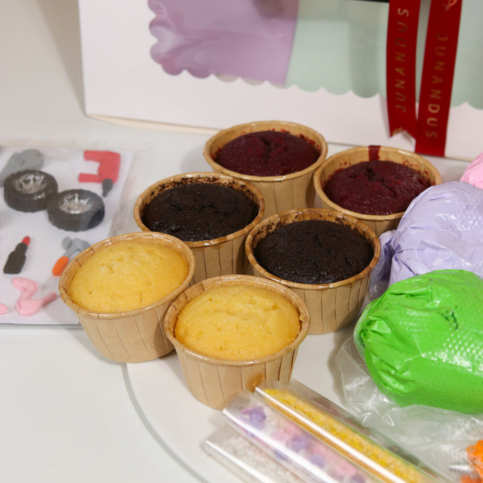 Car Workshop + Fashion Accessories DIY Cupcake Kit - Cake Together - Online Birthday Cake Delivery 