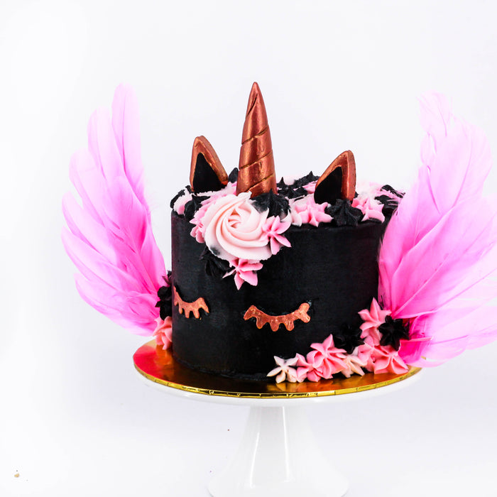 Black/Gold Unicorn Cake - 21st Birthday Cakes Singapore - River Ash Bakery