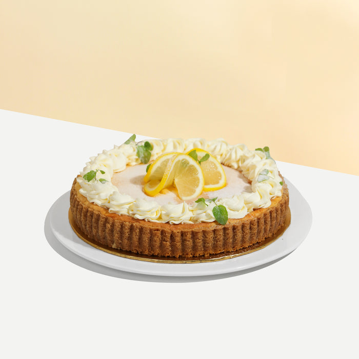 Lemon pie with filling of lemon curd folded into meringue