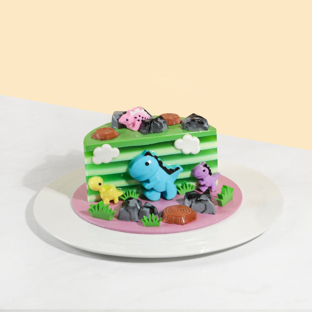 Jelly cake made with molded jelly dinosaurs