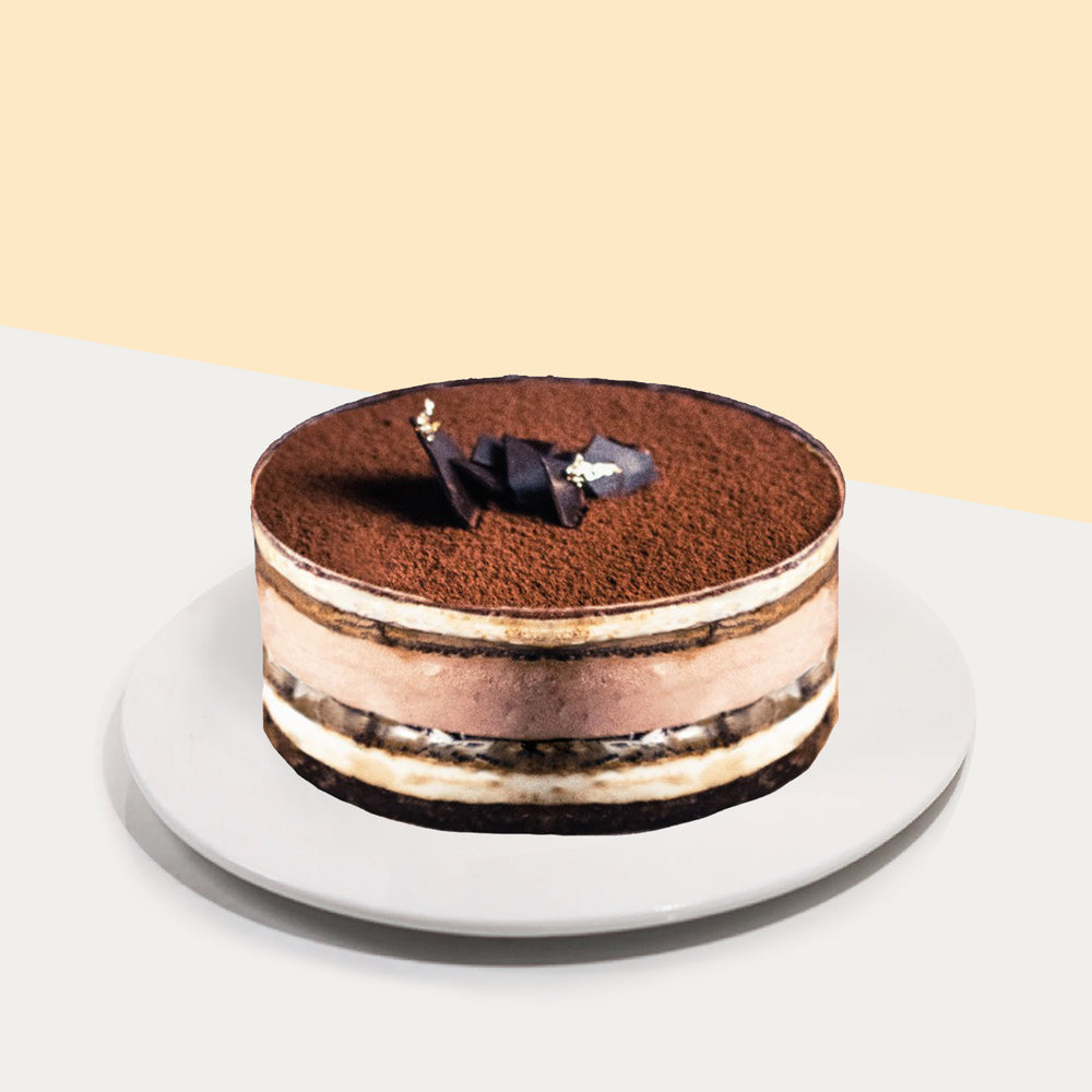 Robusta and Arabica soaked sponge, topped with mascarpone cheese, topped with cocoa powder