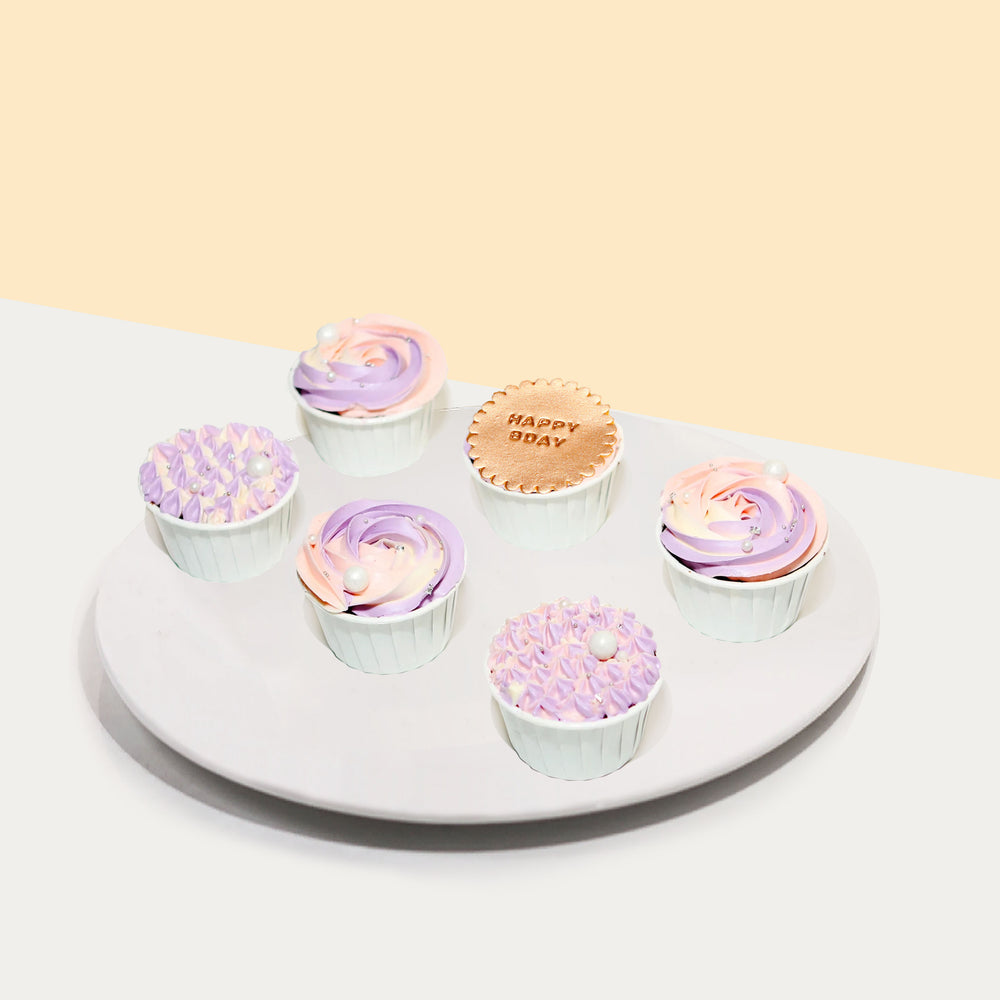 Korean design buttercream cupcakes in pink and purple