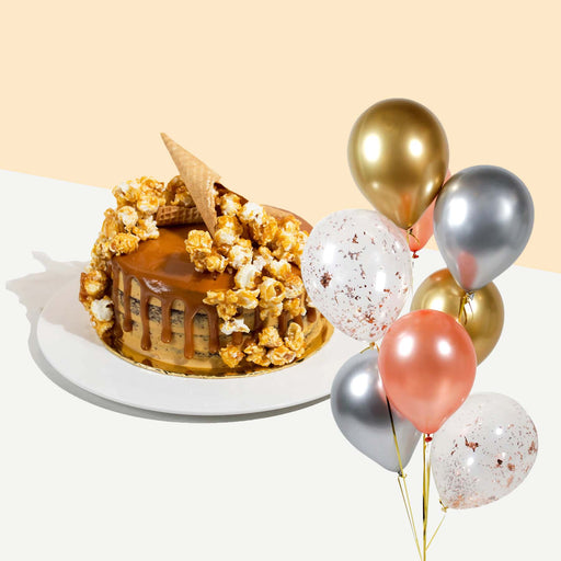 Salted Caramel Chocolate Popcorn Cake Majestic Bundle - Cake Together - Online Cake & Gift Delivery