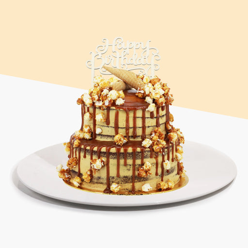 Two Tier Salted Caramel Waffle Cone - Cake Together - Online Birthday Cake Delivery
