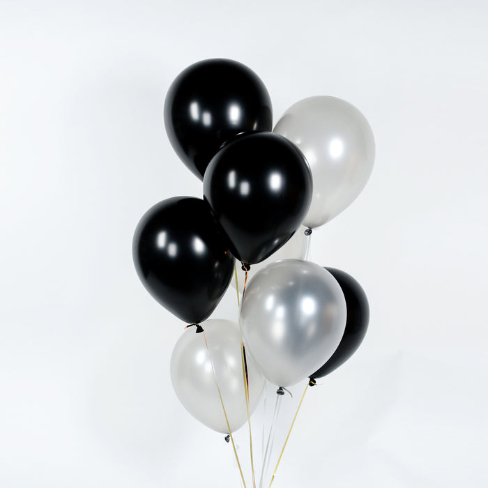 Black and metallic silver balloons