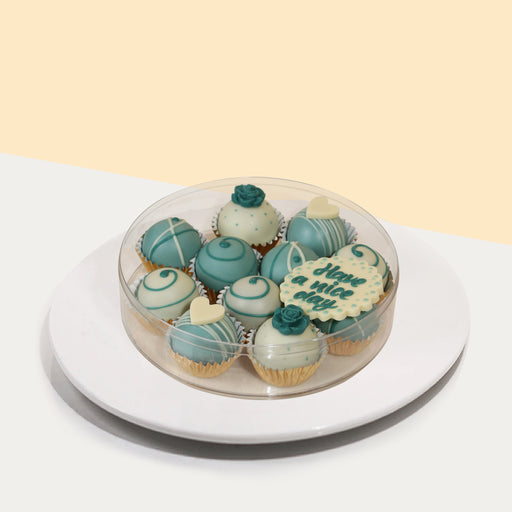 Cake balls in blue and white